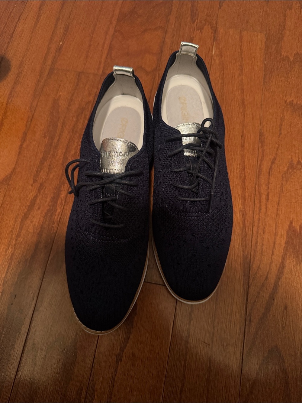 Cole Haan Navy Knit Derby Oxfords with Silver Accents
